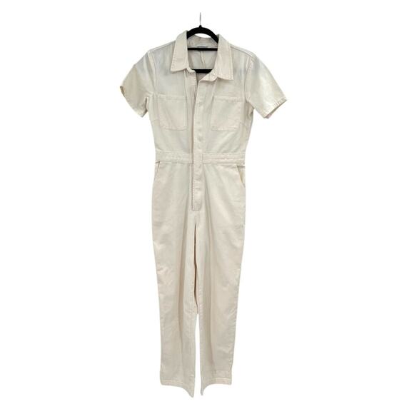 Urban Outfitters BDG Take Flight Jumpsuit Coverall Short Sleeve Cream Size Small - Picture 2 of 10